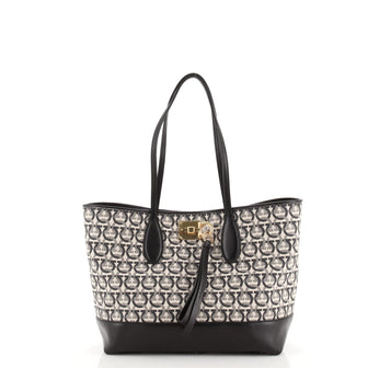 Salvatore Ferragamo Studio Tote Gancini Jacquard with Leather Medium