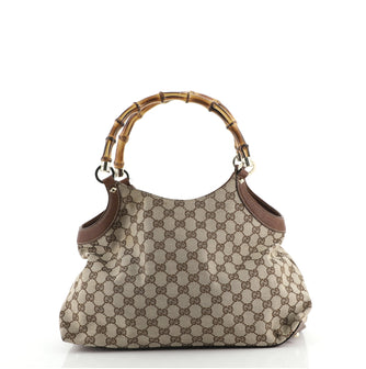 Gucci Nailhead Bamboo Handle Tote GG Canvas Large