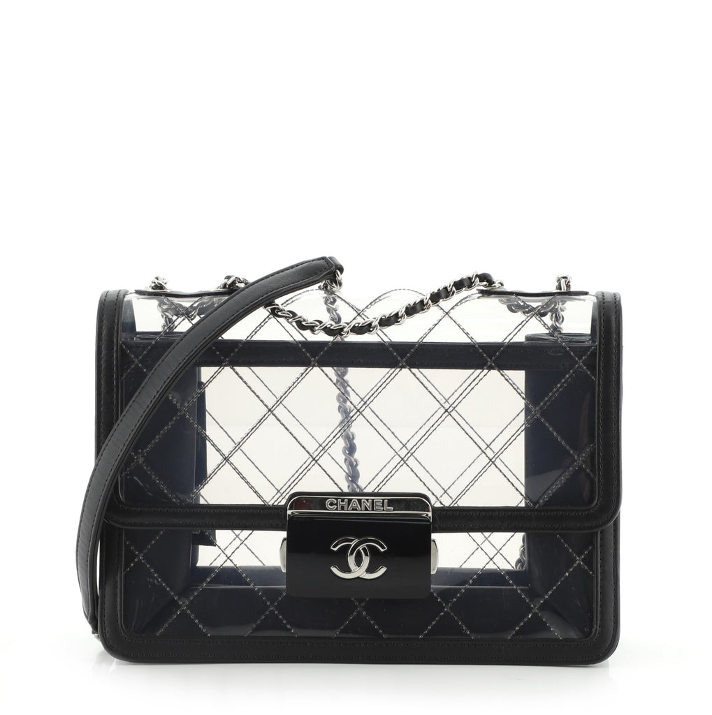 Chanel Beauty Lock Flap Bag Quilted PVC With Lambskin Large Black 776162