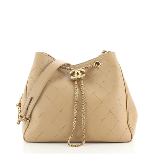 Chanel Beige Quilted Leather Egyptian Amulet Drawstring Bucket Bag