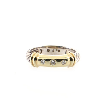David Yurman Metro Cable Band Ring Sterling Silver and 14K Yellow Gold with Diamonds 5mm