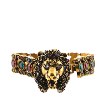Gucci Lion Head Link Bracelet Crystal Embellished Metal