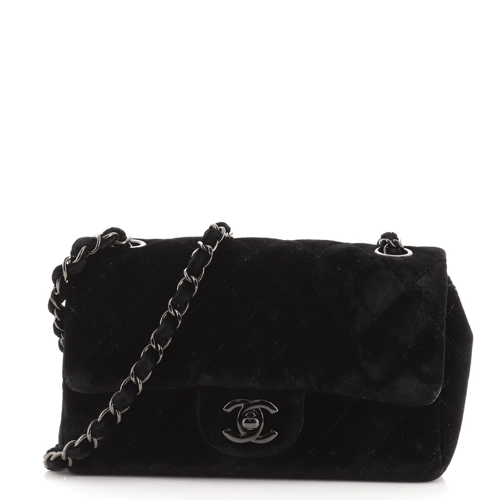 Chanel Classic Single Flap Bag Quilted Velvet Mini Black 776421