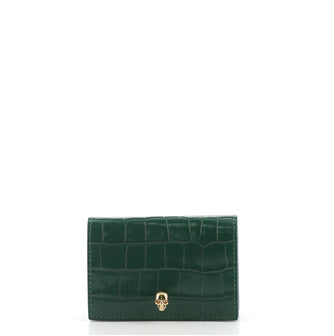 Alexander McQueen Skull Flap Card Case Crocodile Embossed Leather