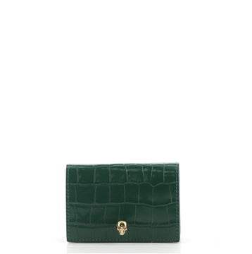 Alexander McQueen Skull Flap Card Case Crocodile Embossed Leather