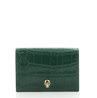 Alexander McQueen Skull Flap Card Case Crocodile Embossed Leather