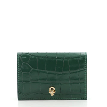 Alexander McQueen Skull Flap Card Case Crocodile Embossed Leather