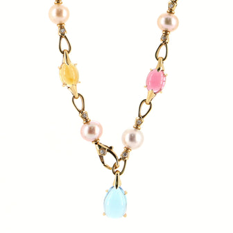 Bvlgari Allegra Station Chain Link Necklace 18K Yellow Gold with Gemstones, Pearls and Diamonds