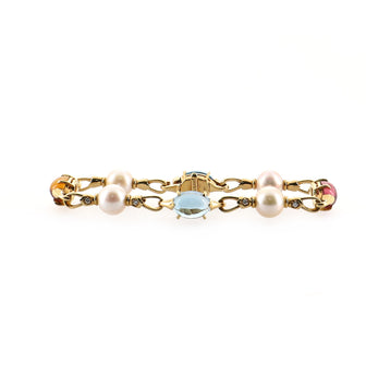 Bvlgari Allegra Station Chain Link Bracelet 18K Yellow Gold with Gemstones, Pearls and Diamonds