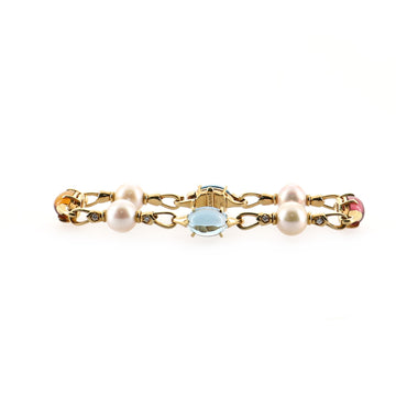 Bvlgari Allegra Station Chain Link Bracelet 18K Yellow Gold with Gemstones, Pearls and Diamonds