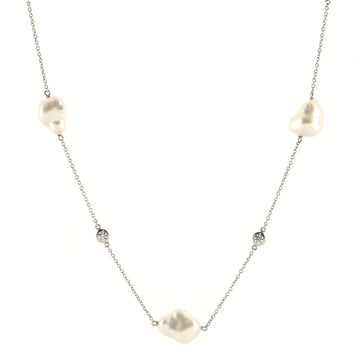 Tiffany & Co. Elsa Peretti Diamonds By The Yard 9 Station Necklace Platinum with Diamonds and Keshi Cultured Pearls