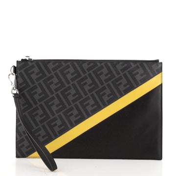 Fendi Front Zip Wristlet Clutch Zucca Canvas and Leather Medium
