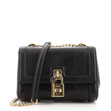 Dolce & Gabbana Padlock Chain Shoulder Bag Lizard Embossed Leather Small