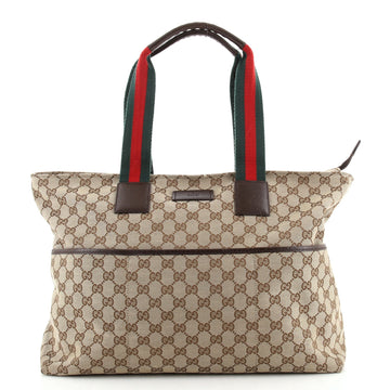 Gucci Diaper Web Strap Tote GG Canvas Large