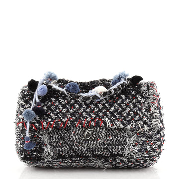 Chanel Pom Pom CC Flap Bag Quilted Tweed Medium