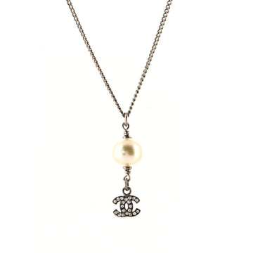 Chanel CC Drop Pearl Pendant Necklace Metal with Faux Pearl and Crystal