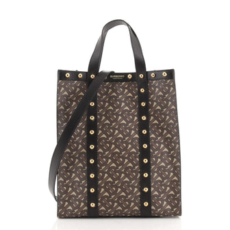 Burberry Portrait Tote Monogram Print E-Canvas with Studded Leather Small
