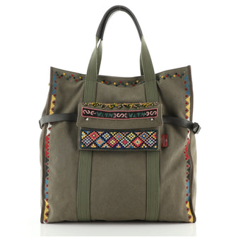 Valentino Needlepoint Pocket Tote Embroidered Canvas