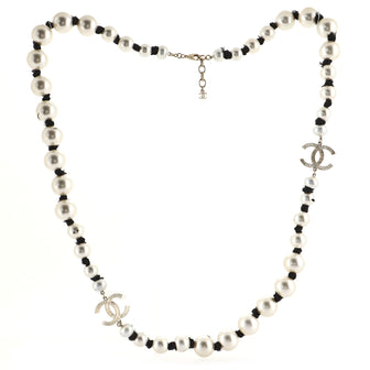 Chanel Pearl and Ribbon CC Necklace Metal with Faux Pearl