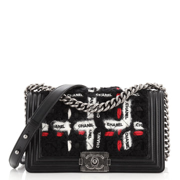 Chanel Boy Flap Bag Quilted Logo Ribbon and Tweed Old Medium