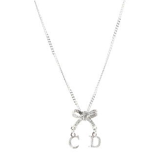 Christian Dior Bow CD Pendant Necklace Metal with Crystal