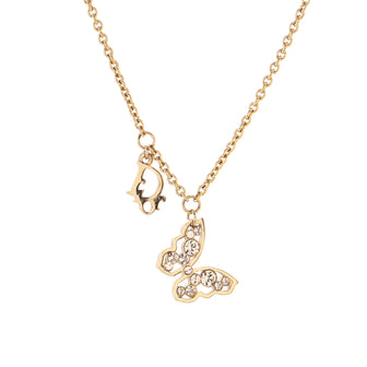 Christian Dior Butterfly Pendant Necklace Crystal Embellished Metal