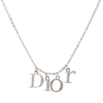Christian Dior Logo Necklace Crystal Embellished Metal