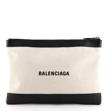 Balenciaga Navy Zip Pouch Canvas and Leather Large
