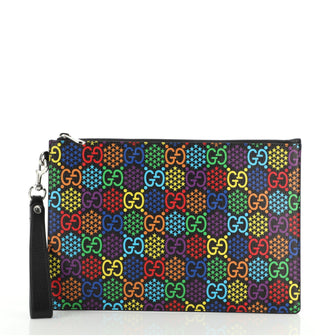 Gucci Wristlet Zip Pouch Psychedelic Print GG Coated Canvas Medium