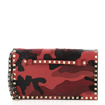 Valentino Rockstud Flap Clutch Camo Leather and Canvas