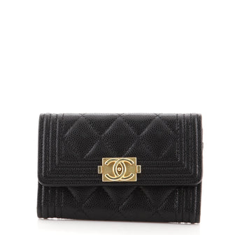 Chanel Boy Flap Card Case Quilted Caviar