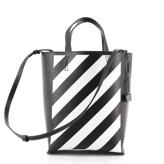 Off White Binder Clip Vertical Tote Striped Leather Medium