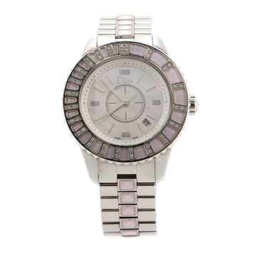 Christian Dior Christal Quartz Watch Stainless Steel and Mother of Pearl with Diamond Bezel 34