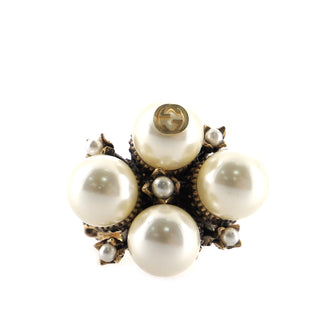 Gucci Interlocking G Cocktail Ring Metal and Faux Pearls
