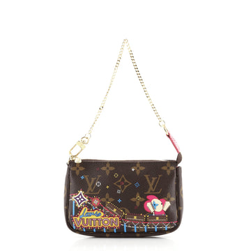 Louis Vuitton Pochette Accessoires Limited Edition Vivienne Xmas Monogram Canvas Mini