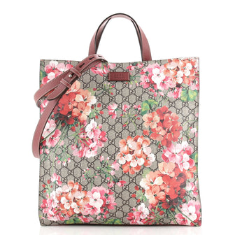 Gucci Convertible Soft Open Tote Blooms Print GG Coated Canvas Tall