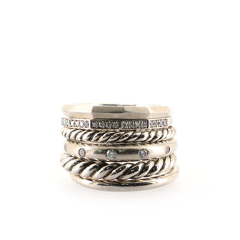 David Yurman Stax Wide Ring Sterling Silver with Diamonds 16mm