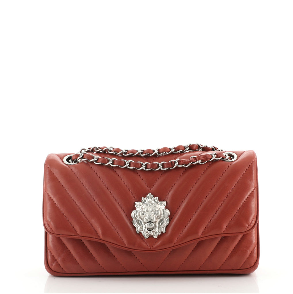 Chanel Leo Lion Flap Bag Chevron Lambskin Medium Red 782591