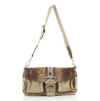 Prada Double Front Pocket Shoulder Bag Tessuto with Python Small