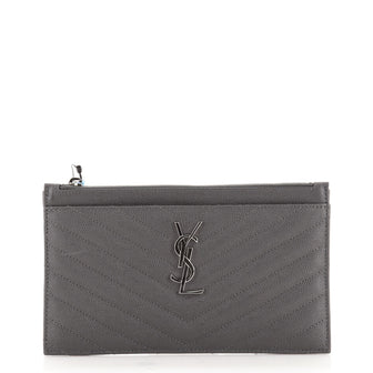 Saint Laurent Classic Monogram Zip Bill Pouch Matelasse Chevron Leather Medium