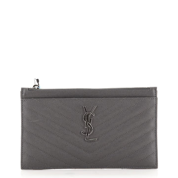 Saint Laurent Classic Monogram Zip Bill Pouch Matelasse Chevron Leather Medium