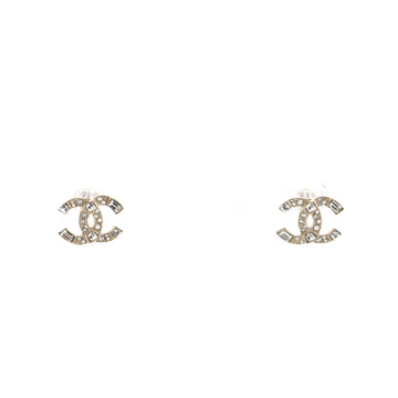 Chanel CC Stud Earrings Crystal Embellished Metal