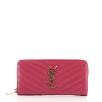 Saint Laurent Classic Monogram Zip Around Wallet Matelasse Chevron Leather