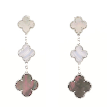 Van Cleef & Arpels Magic Alhambra 3 Motifs Earrings 18K White Gold with Mother of Pearl and Chalcedony