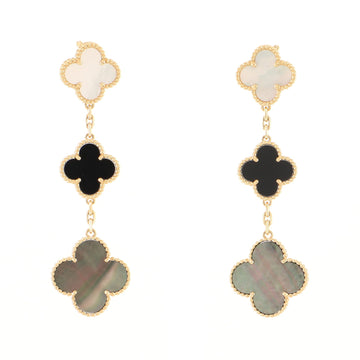 Van Cleef & Arpels Magic Alhambra 3 Motifs Earrings 18K Yellow Gold with Mother of Pearl and Onyx