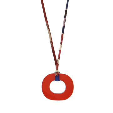 Hermes Isthme Pendant Necklace Lacquered Wood and Printed Silk