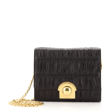 Prada Round Lock Chain Flap Crossbody Bag Nappa Gaufre Small