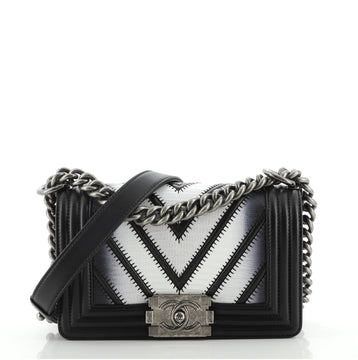 Chanel Boy Flap Bag Chevron Lizard with Leather Small