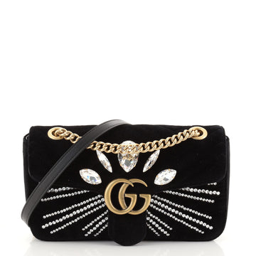 Gucci GG Marmont Flap Bag Embellished Matelasse Velvet Small