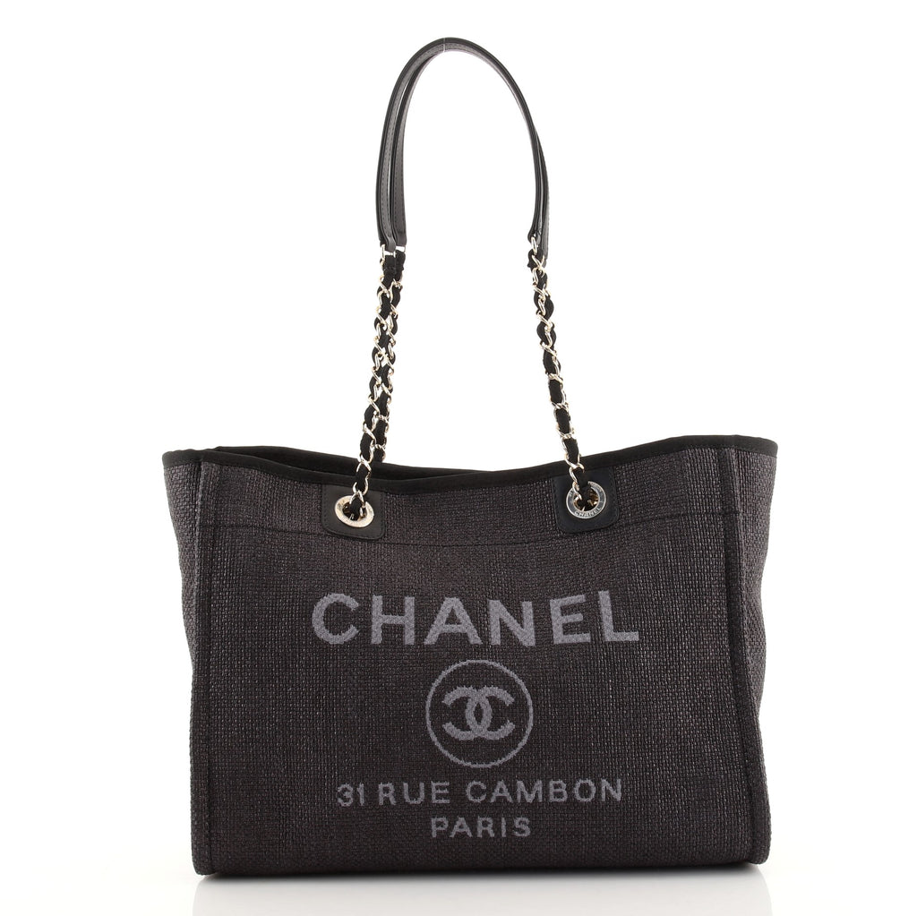 Chanel Deauville Tote Raffia Small Black 7840526